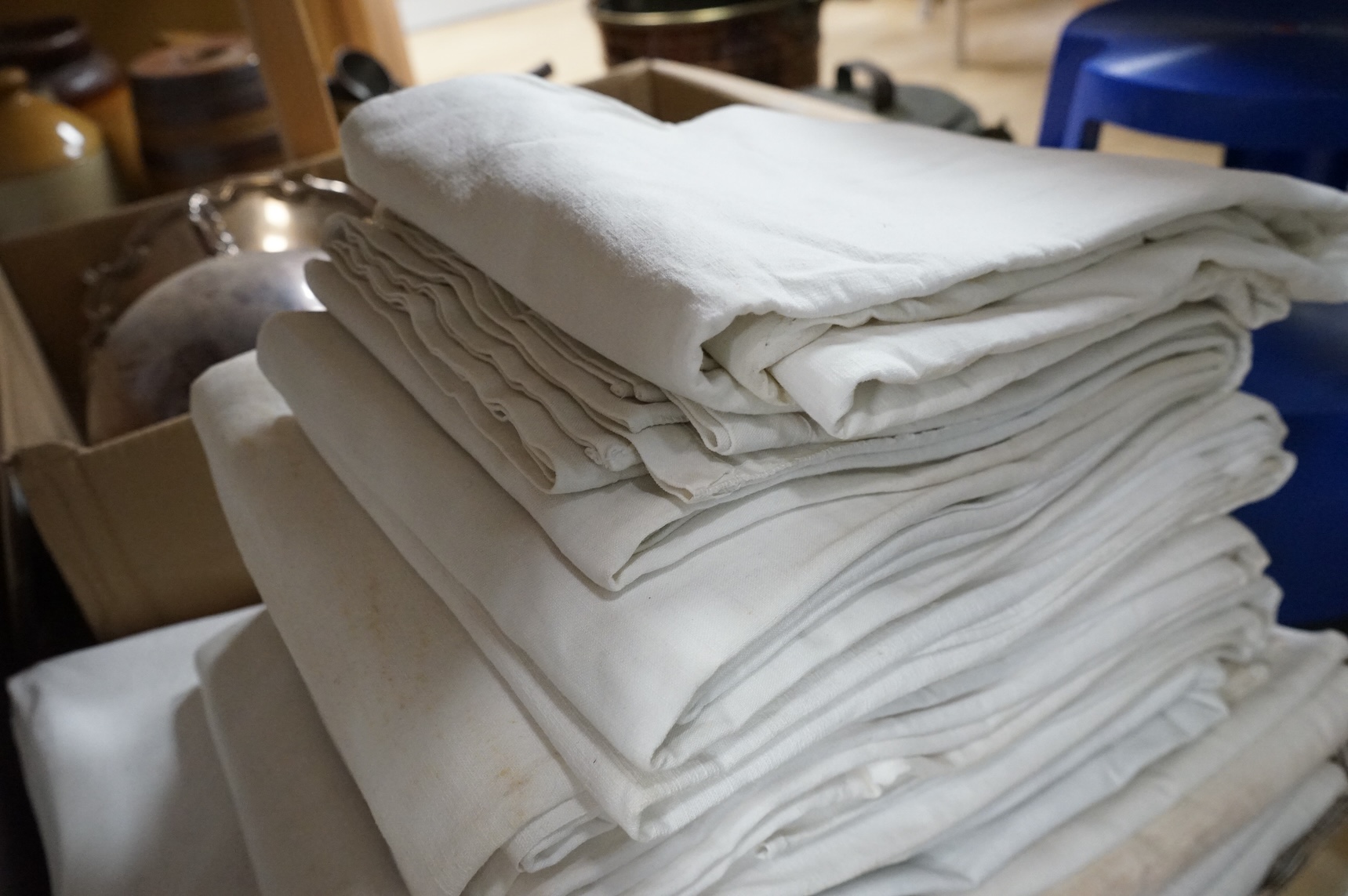 Twelve plain French provincial linen sheets